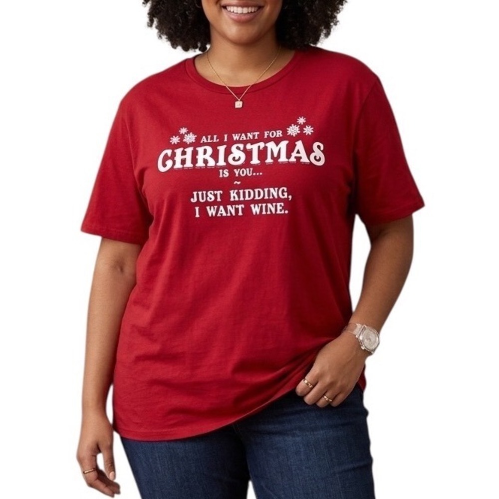 Crazy Dog T-Shirts‎ Womens XL Christmas I Want Wine Graphic Tee Short Sleeve